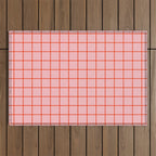 Grid Lines Pink and Red Orange Geometric Pattern Outdoor Rug Gallery Image 1