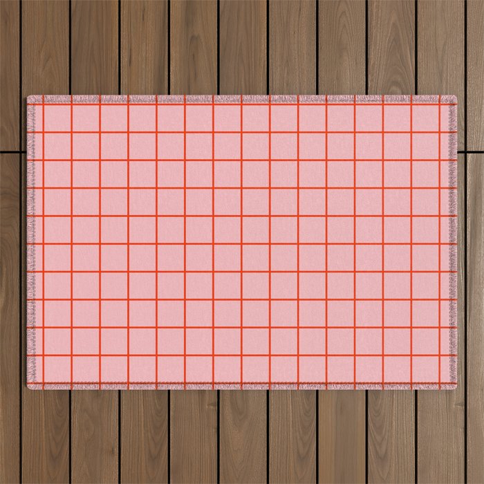 Grid Lines Pink and Red Orange Geometric Pattern Outdoor Rug Gallery Image 1