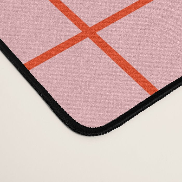 Grid Lines Pink and Red Orange Geometric Pattern Desk Mat Gallery Image 4