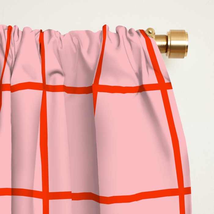 Grid Lines Pink and Red Orange Geometric Pattern Window Curtain Gallery Image 2