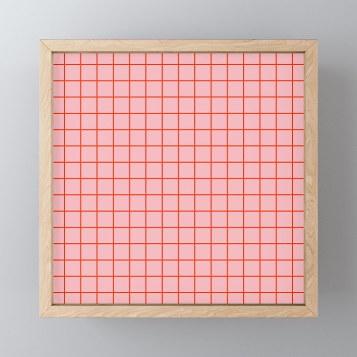 Grid Lines Pink and Red Orange Geometric Pattern Mini Art Print Gallery Image 1
