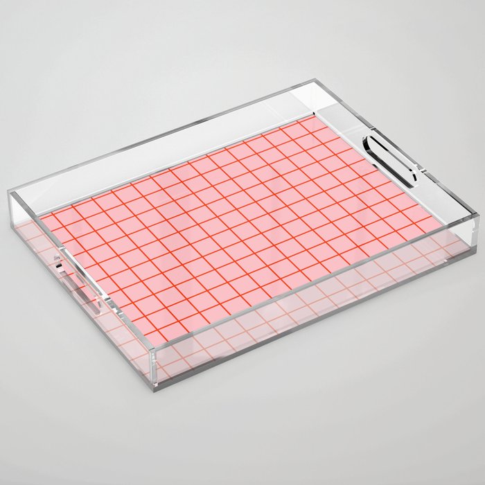 Grid Lines Pink and Red Orange Geometric Pattern Acrylic Tray Gallery Image 1