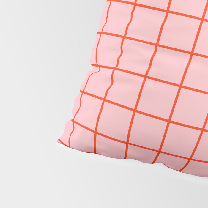 Grid Lines Pink and Red Orange Geometric Pattern Pillow Sham Gallery Image 4