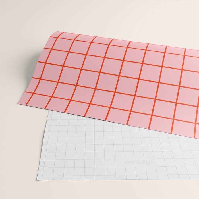 Grid Lines Pink and Red Orange Geometric Pattern Wrapping Paper Gallery Image 2