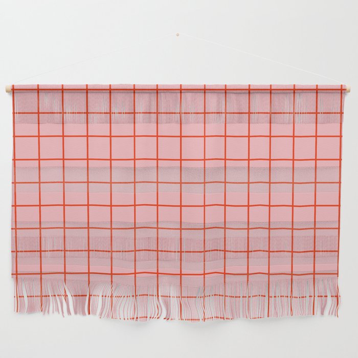 Grid Lines Pink and Red Orange Geometric Pattern Wall Hanging Gallery Image 1
