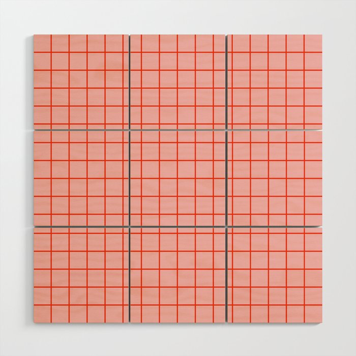 Grid Lines Pink and Red Orange Geometric Pattern Wood Wall Art Gallery Image 1