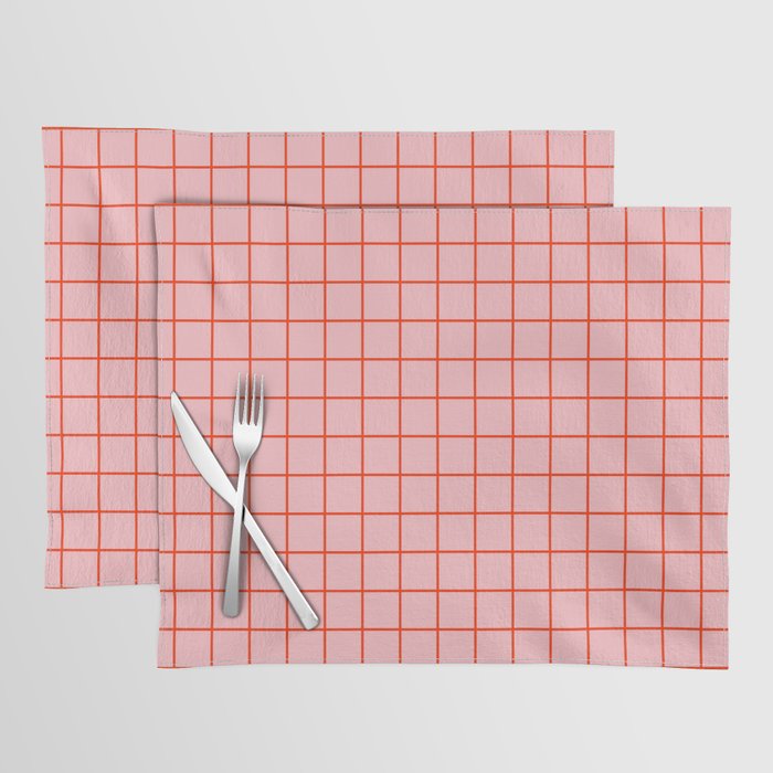Grid Lines Pink and Red Orange Geometric Pattern Placemat Gallery Image 1
