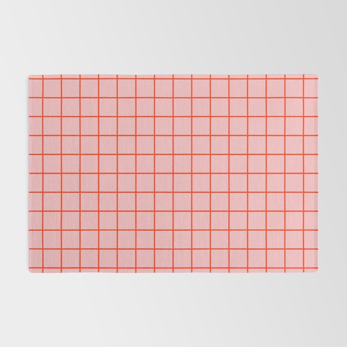 Grid Lines Pink and Red Orange Geometric Pattern Rug Gallery Image 2