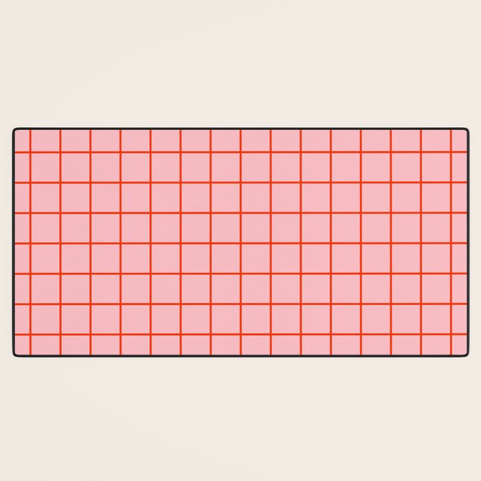 Grid Lines Pink and Red Orange Geometric Pattern Desk Mat Gallery Image 3