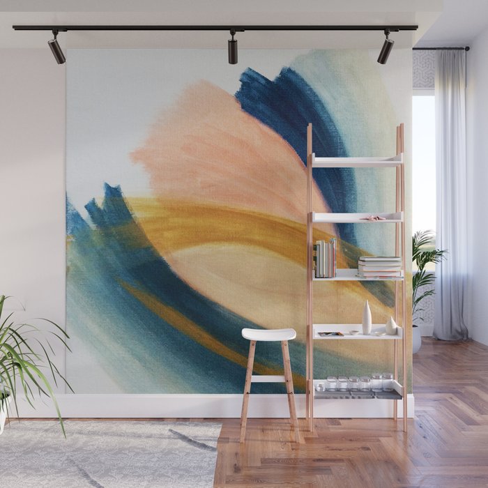 Slow as the Mississippi - Acrylic abstract with pink, blue, and brown Wall Mural Gallery Image 1