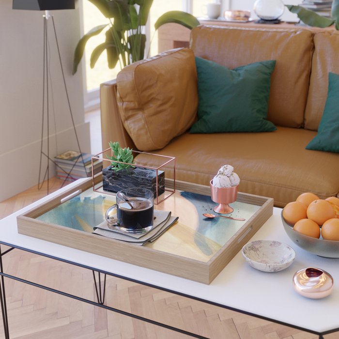 Slow as the Mississippi - Acrylic abstract with pink, blue, and brown Serving Tray Gallery Image 2