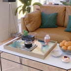 Slow as the Mississippi - Acrylic abstract with pink, blue, and brown Serving Tray Gallery Image 2