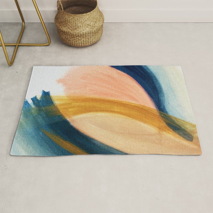 Slow as the Mississippi - Acrylic abstract with pink, blue, and brown Rug Gallery Image 1