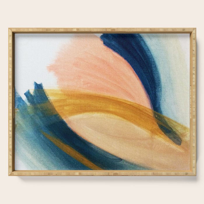 Slow as the Mississippi - Acrylic abstract with pink, blue, and brown Serving Tray Gallery Image 1