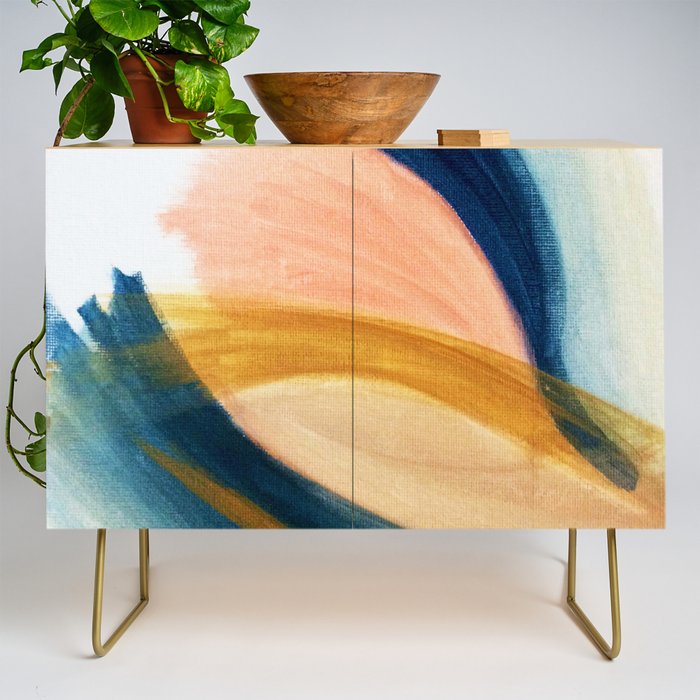 Slow as the Mississippi - Acrylic abstract with pink, blue, and brown Credenza Gallery Image 1