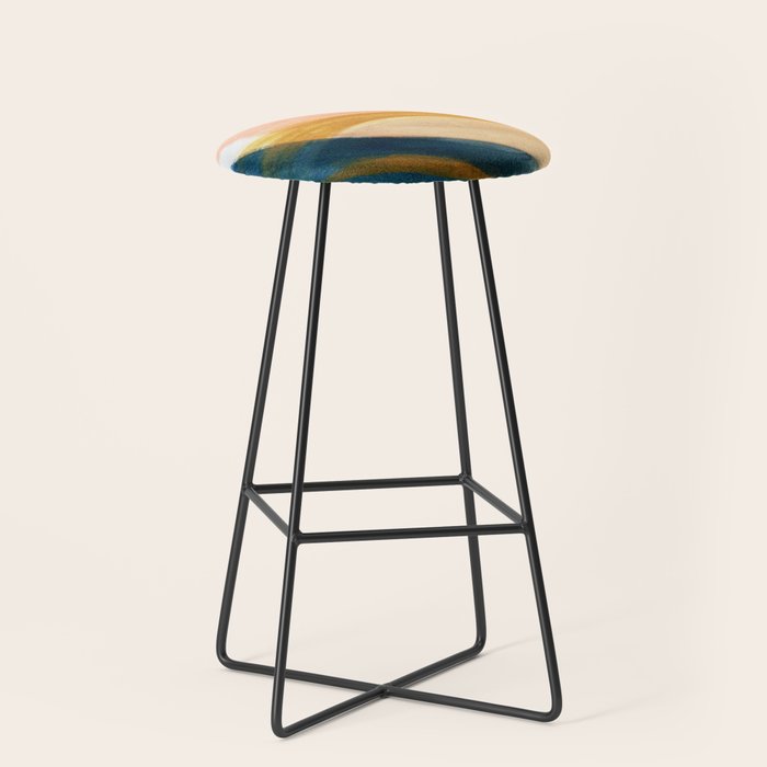 Slow as the Mississippi - Acrylic abstract with pink, blue, and brown Stool Gallery Image 1