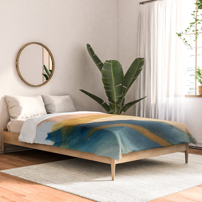 Slow as the Mississippi - Acrylic abstract with pink, blue, and brown Comforter Gallery Image 2