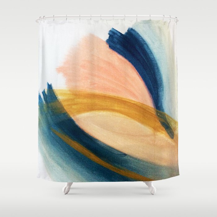 Slow as the Mississippi - Acrylic abstract with pink, blue, and brown Shower Curtain Gallery Image 1