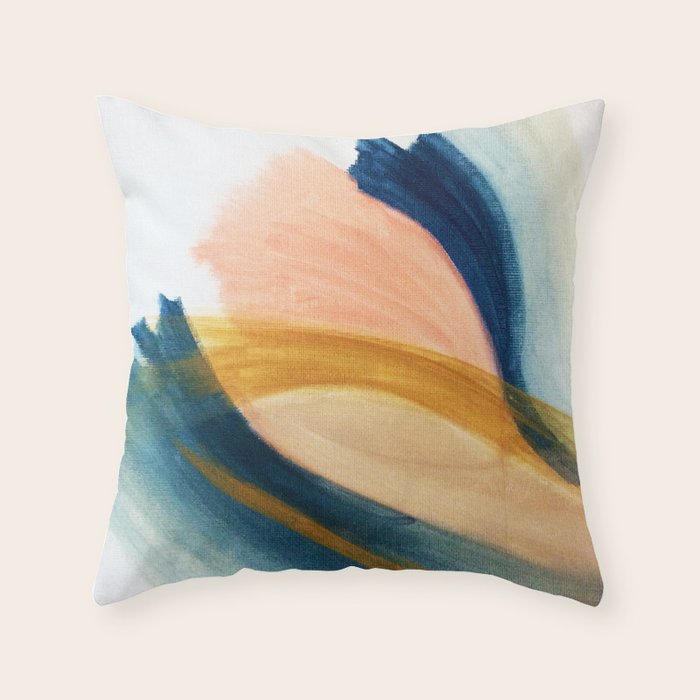 Slow as the Mississippi - Acrylic abstract with pink, blue, and brown Throw Pillow Gallery Image 1