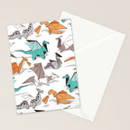 Origami dragon friends // white background aqua orange grey and taupe fantastic creatures Stationery Card Gallery Image 2