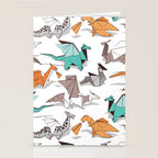 Origami dragon friends // white background aqua orange grey and taupe fantastic creatures Stationery Card Gallery Image 2