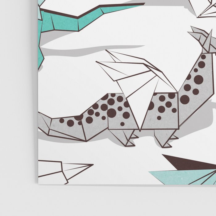Origami dragon friends // white background aqua orange grey and taupe fantastic creatures Poster Gallery Image 3
