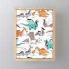 Origami dragon friends // white background aqua orange grey and taupe fantastic creatures Mini Art Print Gallery Image 1