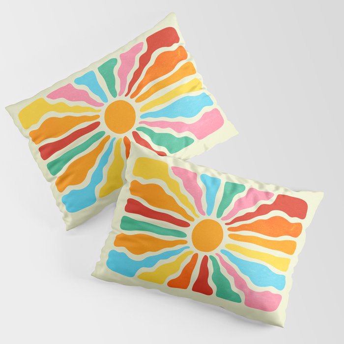 Retro Sun Waves: Rainbow Edition Pillow Sham Gallery Image 3