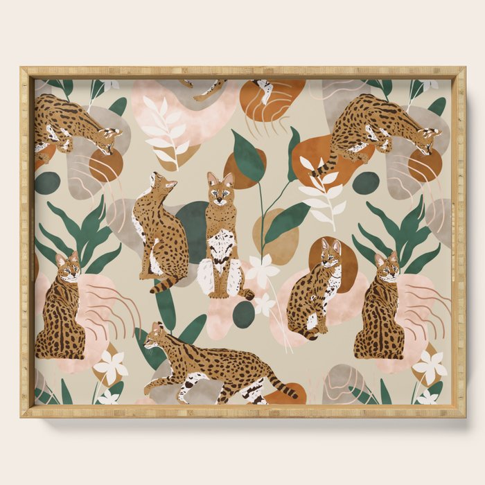 Serval cat abstract nature Serving Tray Gallery Image 1