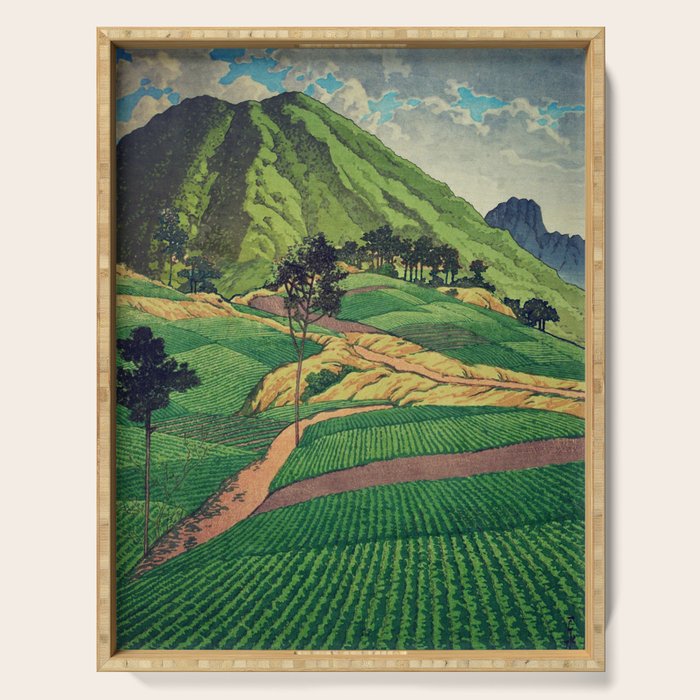 Crossing people's land in Iksey - Summer Green Mountain Ukiyoe Nature Landscape Serving Tray Gallery Image 1