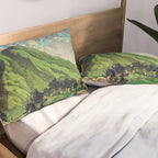 Crossing people's land in Iksey - Summer Green Mountain Ukiyoe Nature Landscape Pillow Sham Gallery Image 2