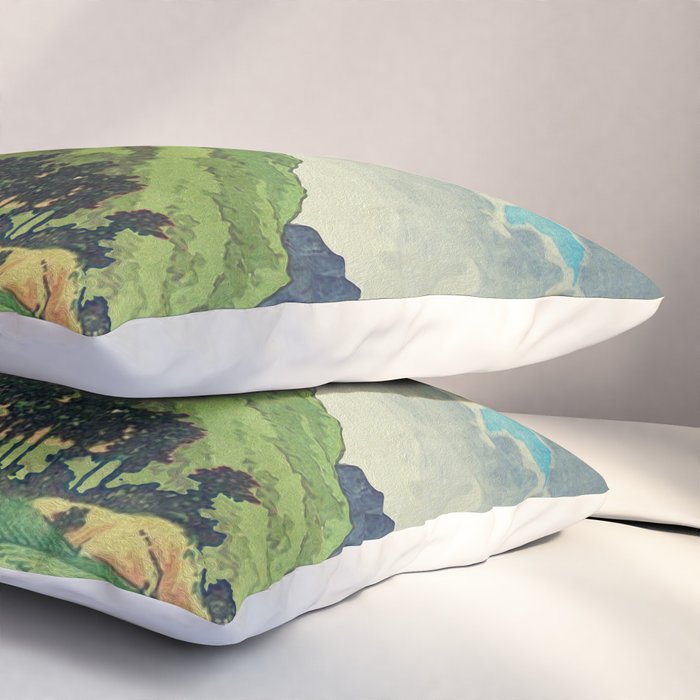 Crossing people's land in Iksey - Summer Green Mountain Ukiyoe Nature Landscape Pillow Sham Gallery Image 3