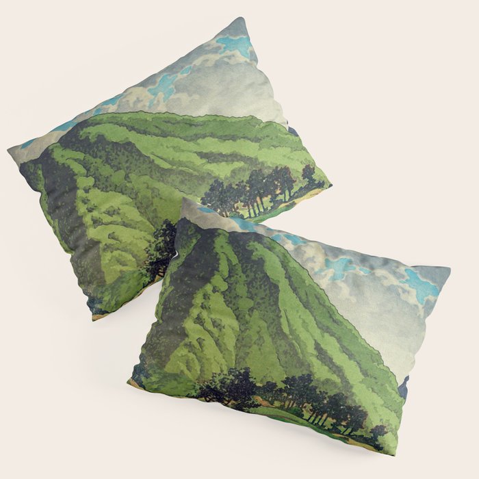 Crossing people's land in Iksey - Summer Green Mountain Ukiyoe Nature Landscape Pillow Sham Gallery Image 3