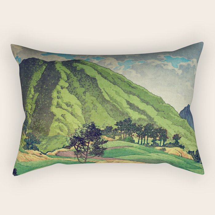 Crossing people's land in Iksey - Summer Green Mountain Ukiyoe Nature Landscape Rectangular Pillow Gallery Image 2