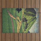 Crossing people's land in Iksey - Summer Green Mountain Ukiyoe Nature Landscape Outdoor Rug Gallery Image 1