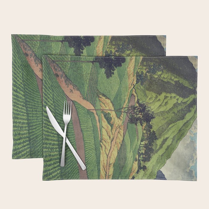 Crossing people's land in Iksey - Summer Green Mountain Ukiyoe Nature Landscape Placemat Gallery Image 1