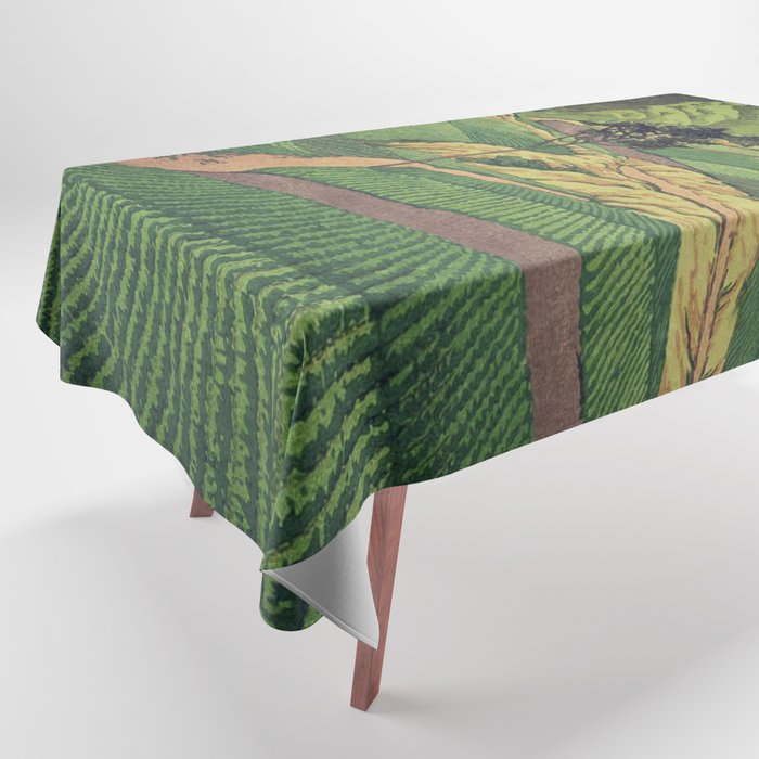 Crossing people's land in Iksey - Summer Green Mountain Ukiyoe Nature Landscape Tablecloth Gallery Image 1