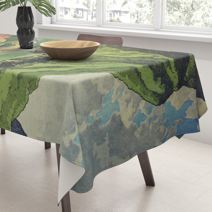 Crossing people's land in Iksey - Summer Green Mountain Ukiyoe Nature Landscape Tablecloth Gallery Image 3