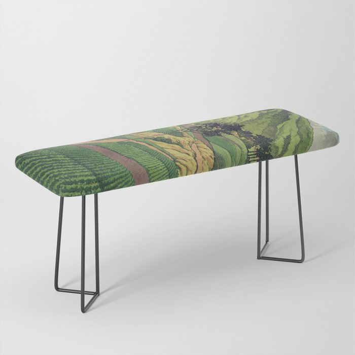 Crossing people's land in Iksey - Summer Green Mountain Ukiyoe Nature Landscape Bench Gallery Image 1