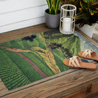 Crossing people's land in Iksey - Summer Green Mountain Ukiyoe Nature Landscape Outdoor Rug Gallery Image 2