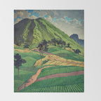 Crossing people's land in Iksey - Summer Green Mountain Ukiyoe Nature Landscape Throw Blanket Gallery Image 2