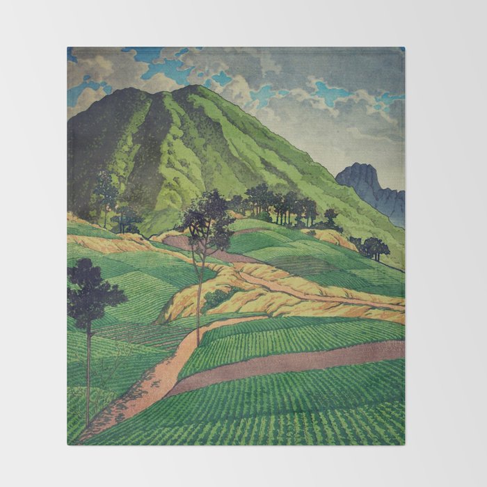 Crossing people's land in Iksey - Summer Green Mountain Ukiyoe Nature Landscape Throw Blanket Gallery Image 2