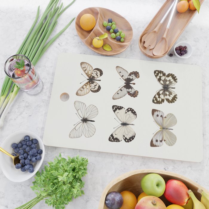 Butterflies in Neutral Colors Cutting Board Gallery Image 2