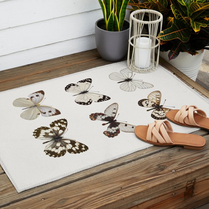 Butterflies in Neutral Colors Outdoor Rug Gallery Image 2