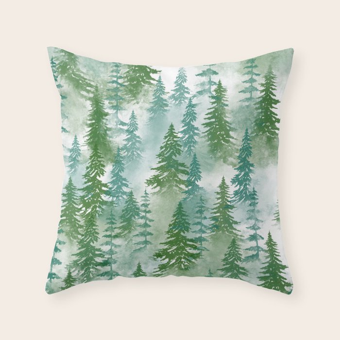 Pine Forest Blue Shade Throw Pillow Gallery Image 1