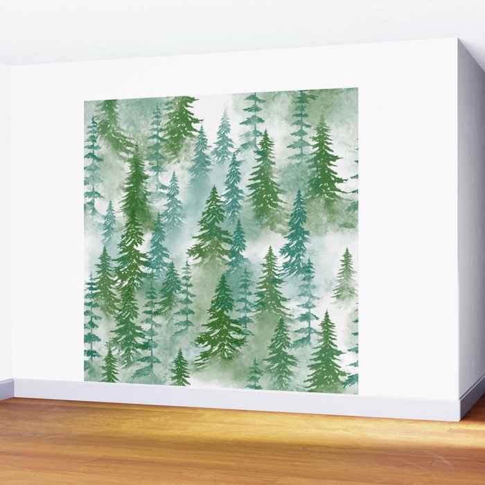 Pine Forest Blue Shade Wall Mural Gallery Image 2