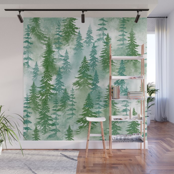 Pine Forest Blue Shade Wall Mural Gallery Image 1