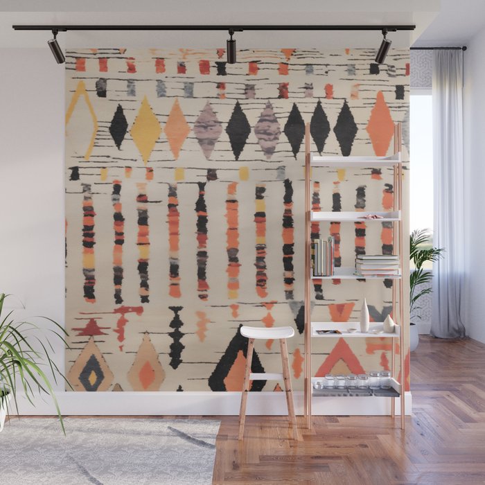 Moroccan Berber Rug Design No.46 - Multicolor, Ivory White Wall Mural Gallery Image 1