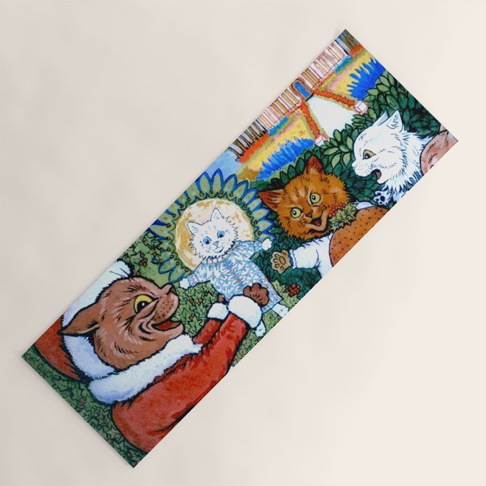 'Christmas Gift' Louis Wain Vintage Cat Yoga Mat Gallery Image 1