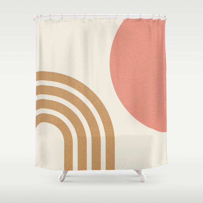 Mid century modern pink Sun and Rainbow Shower Curtain Gallery Image 1